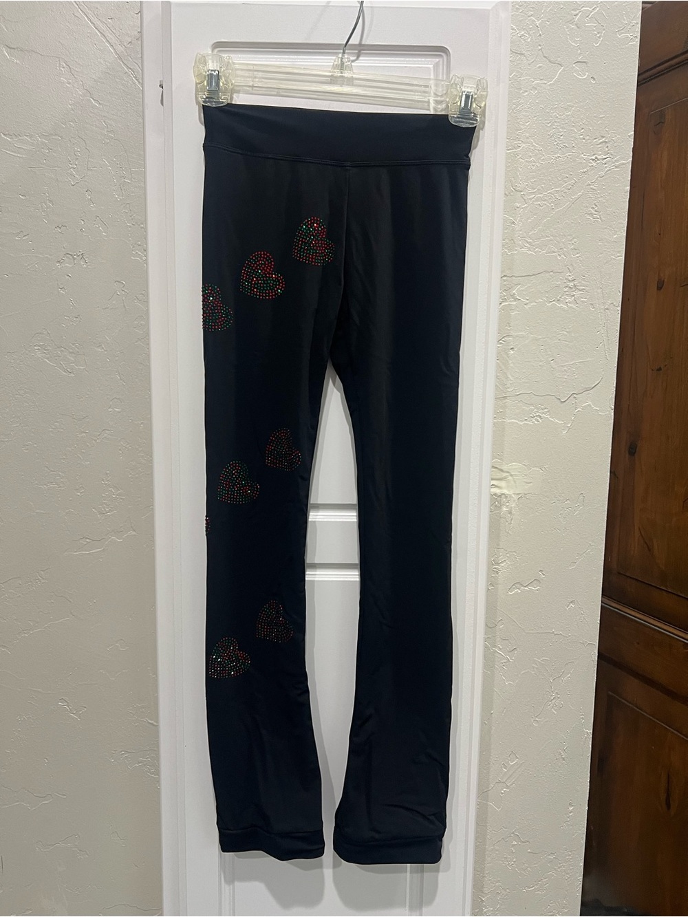 Women’s Ice Figure Skating Leggings with Multicolor Heart Studs